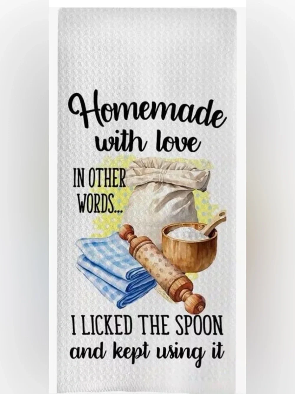 Funny Towel - Blue Check with Baking Illustration